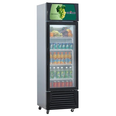Single door refrigerated beverage display cooler for supermarket